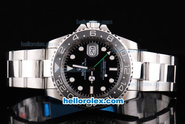 Rolex GMT-Master Oyster Perpetual Swiss ETA 2836 Automatic Movement Ceramic Bezel with Black Dial and White Markers-SS Strap - Click Image to Close